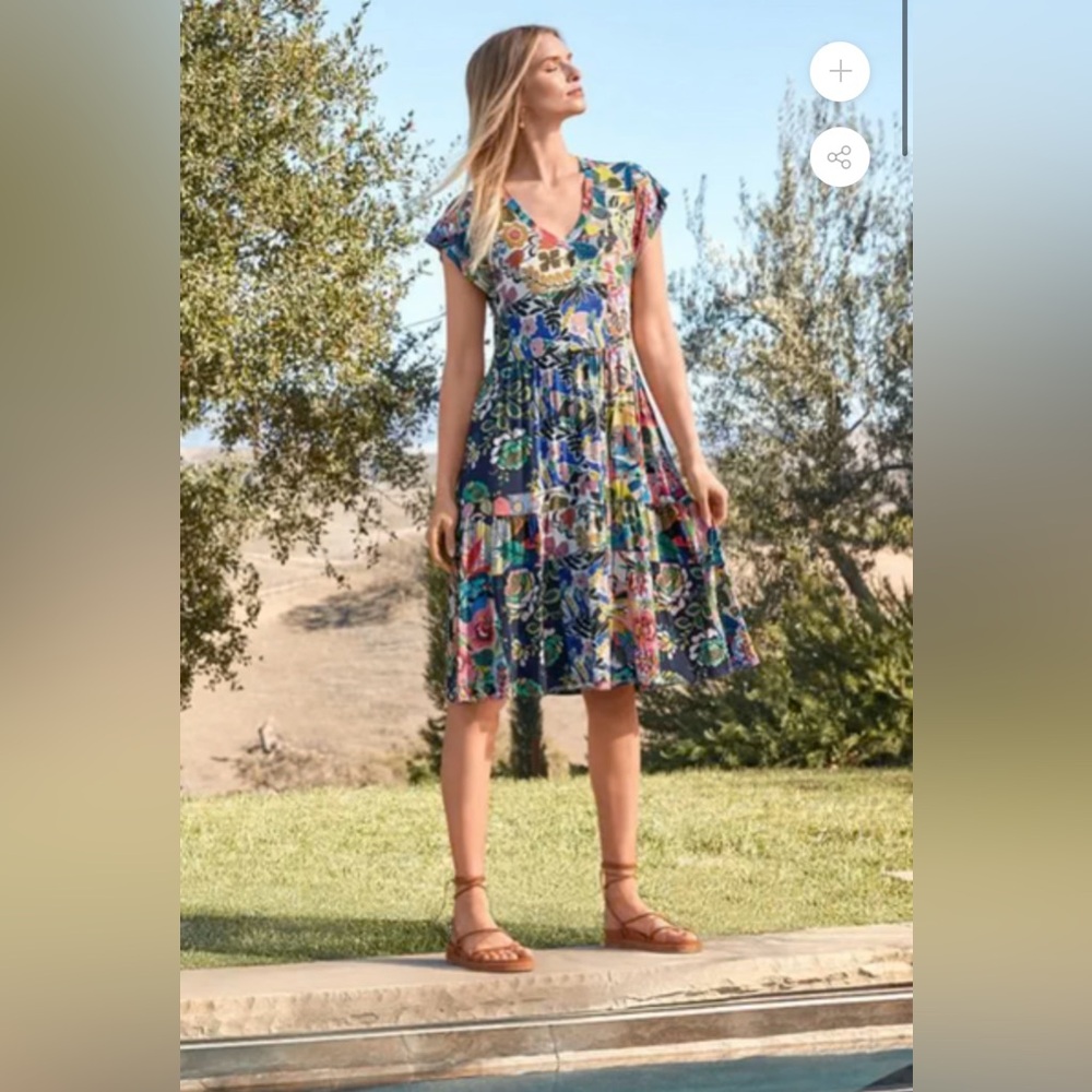 Johnny Was Los Angeles Chelsea Tiered Tea Length Dress